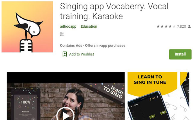 Singing app Vocaberry. Vocal training. Karaoke