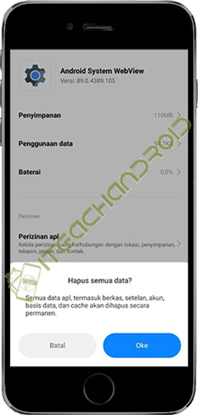 9. Hapus Data Android System WebView