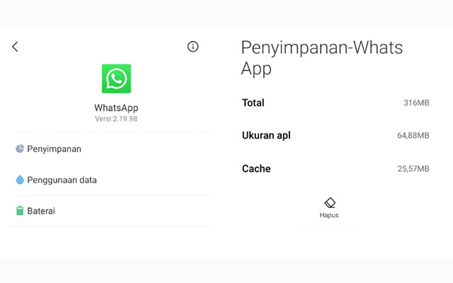 6. Hapus Data Cache WhatsApp