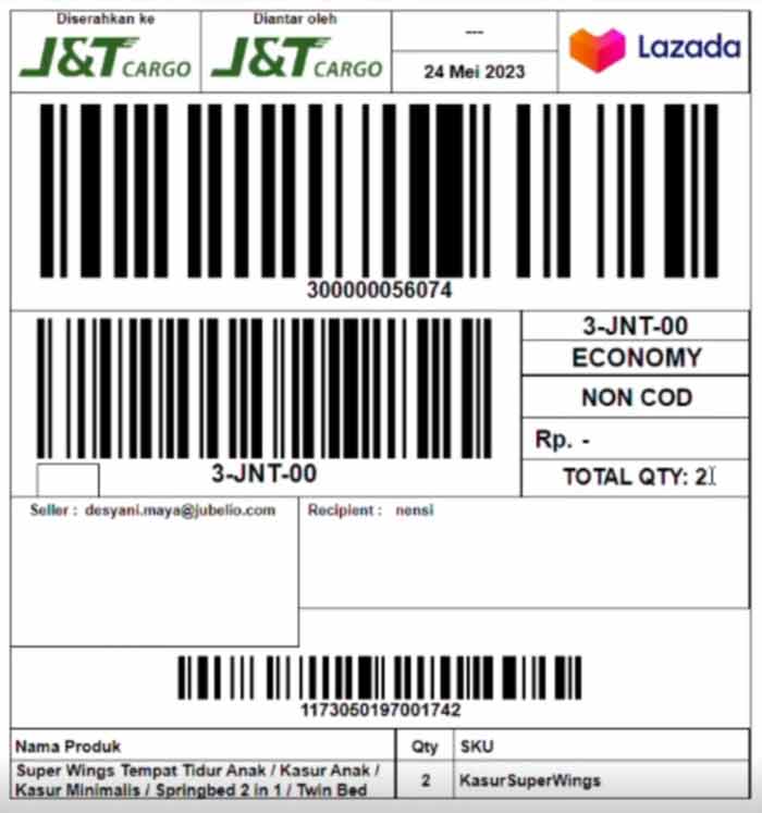 1. Gambar Paket Lazada Non COD JNT